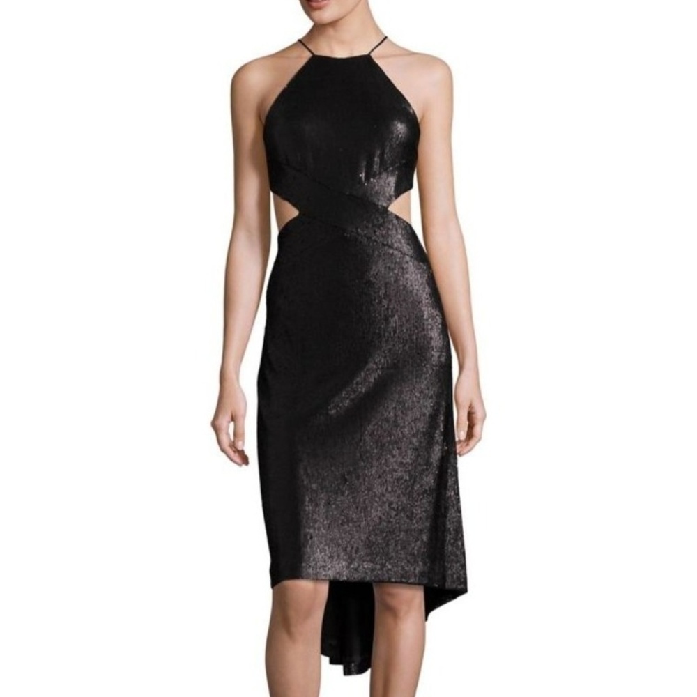 Halston Heritage Cutout Sequin Halter Dress
